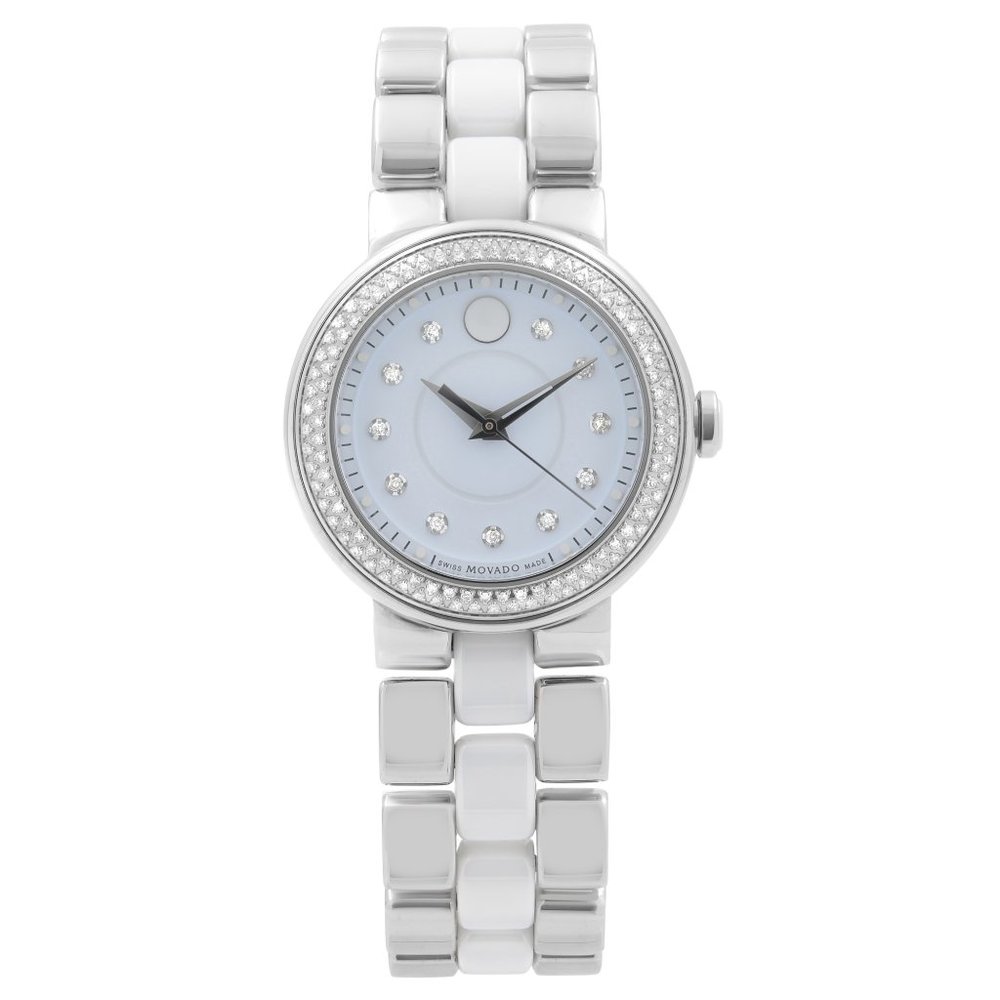 PreLoved Movado Cerena Steel White Ceramic Diamond Bezel